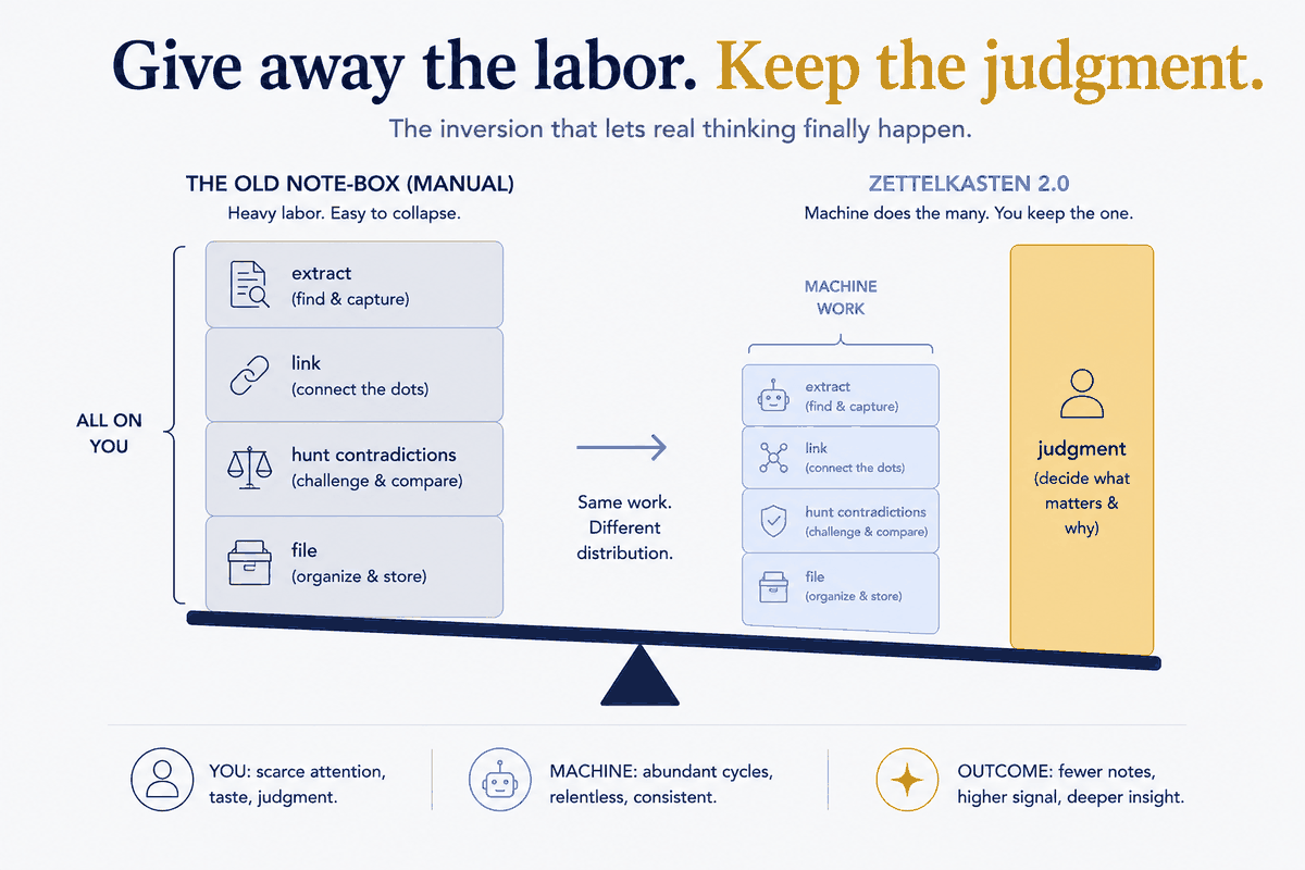 Zettelkasten 2.0: Let the AI Do the Labor, Keep the Judgment